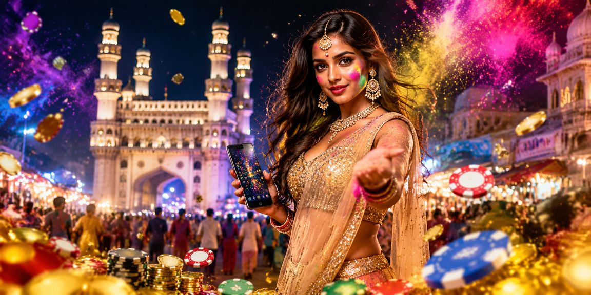 Hyderabad Charminar with Holi festival celebrations